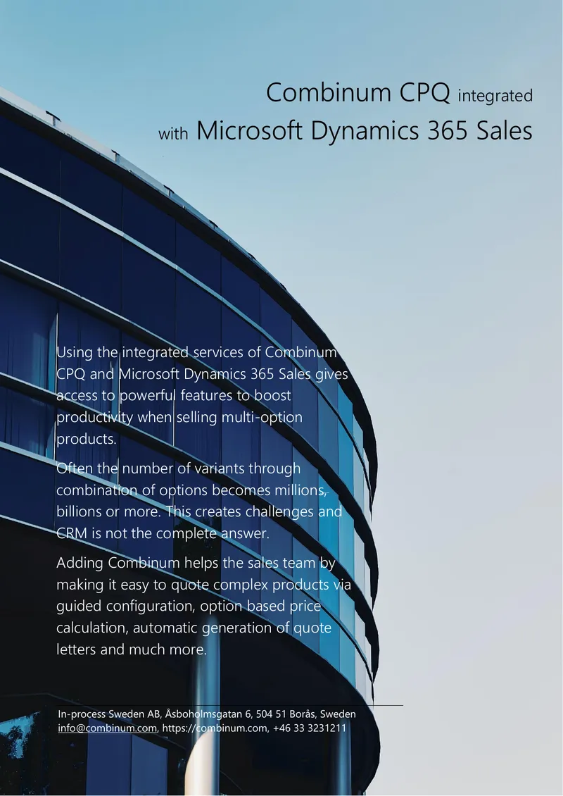 Combinum CPQ Integration with Microsoft Dynamics 365 Sales
