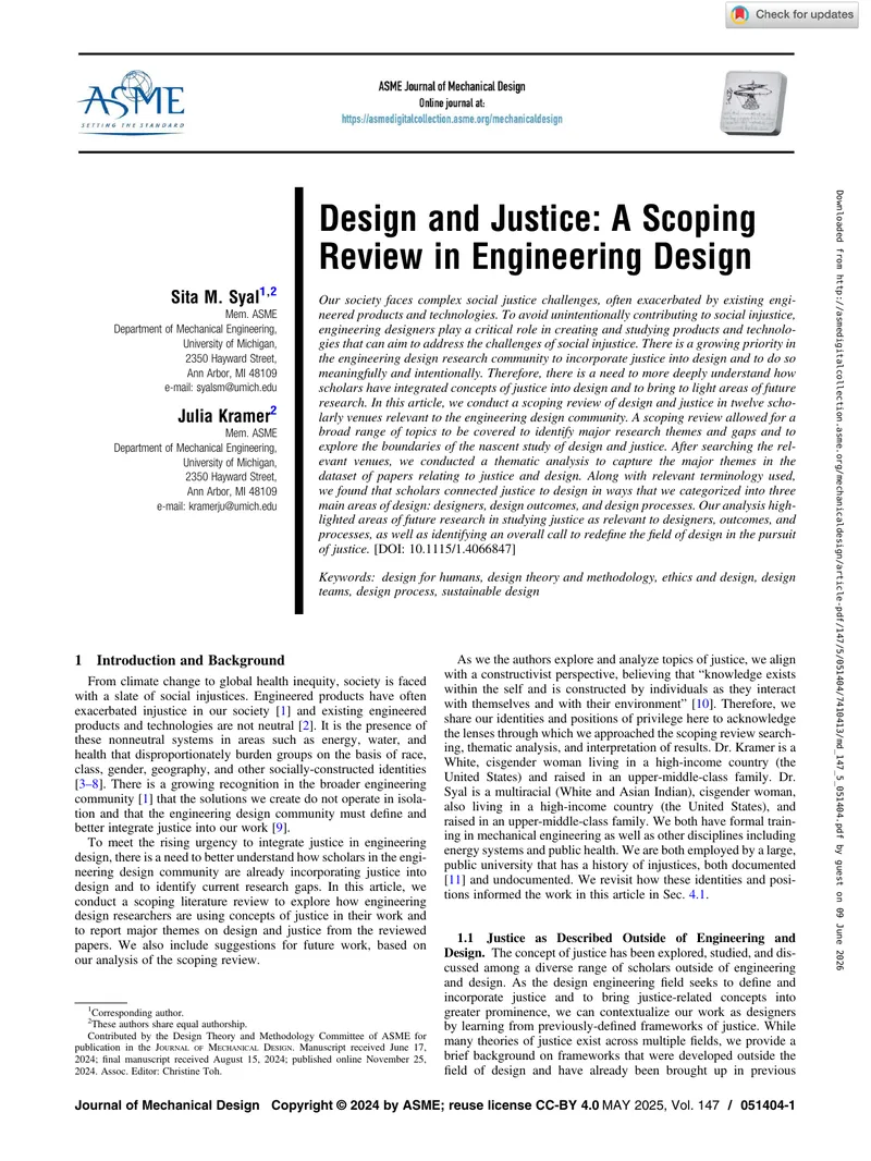Design and Justice Scoping Review in Engineering Design