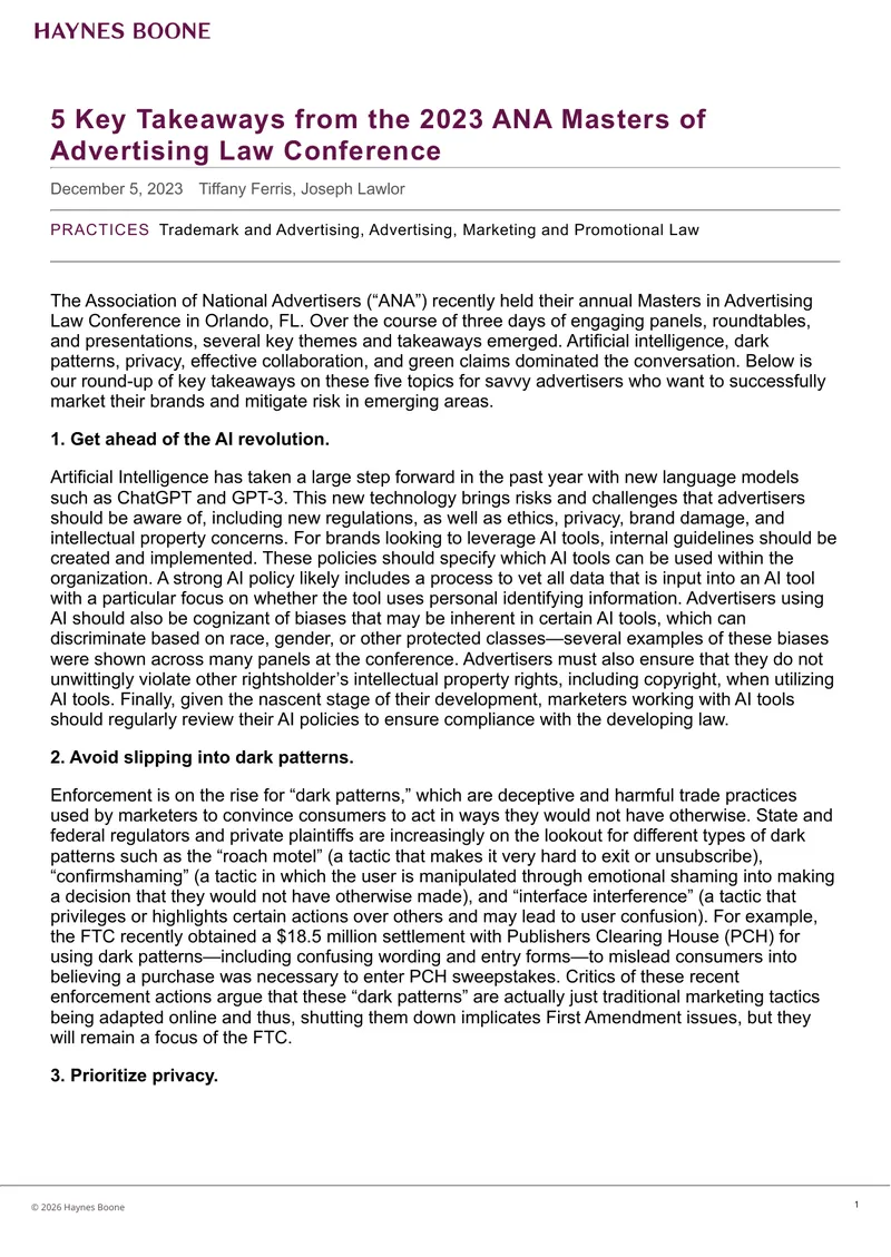 Key Takeaways from the 2023 ANA Advertising Law Conference
