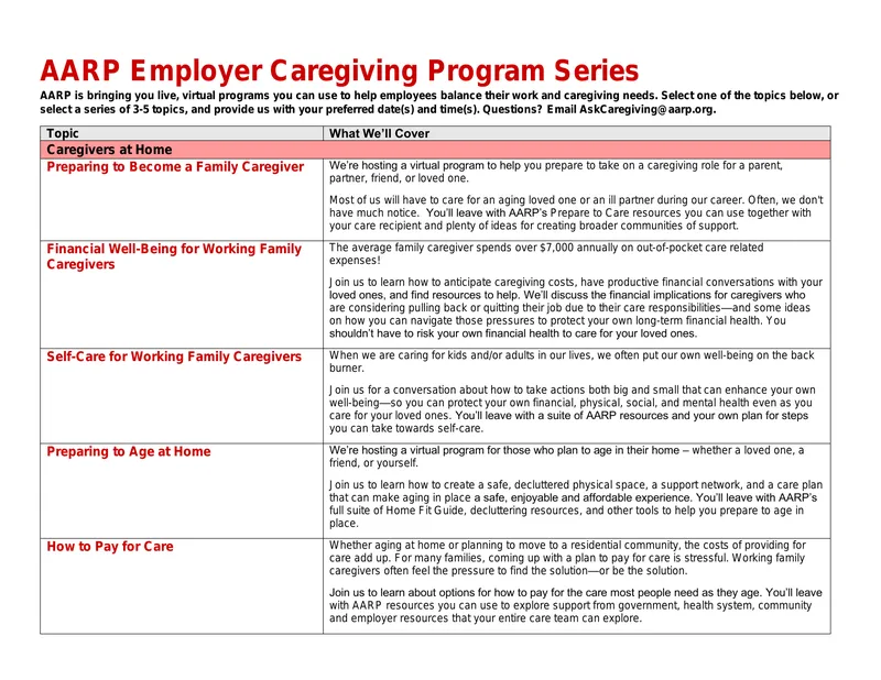 AARP Employer Caregiving Program Series Overview