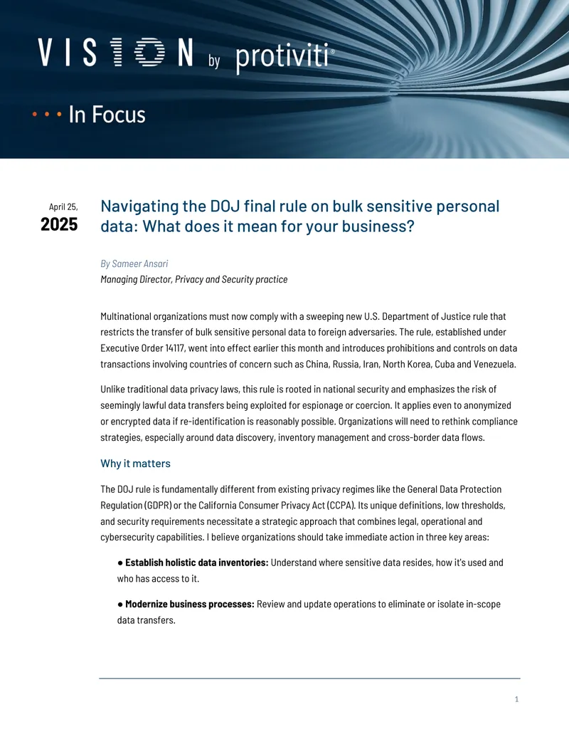 Navigating the DOJ Final Rule on Bulk Sensitive Personal Data