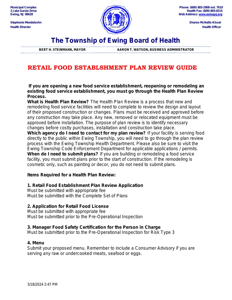 Retail Food Establishment Plan Review Guide
