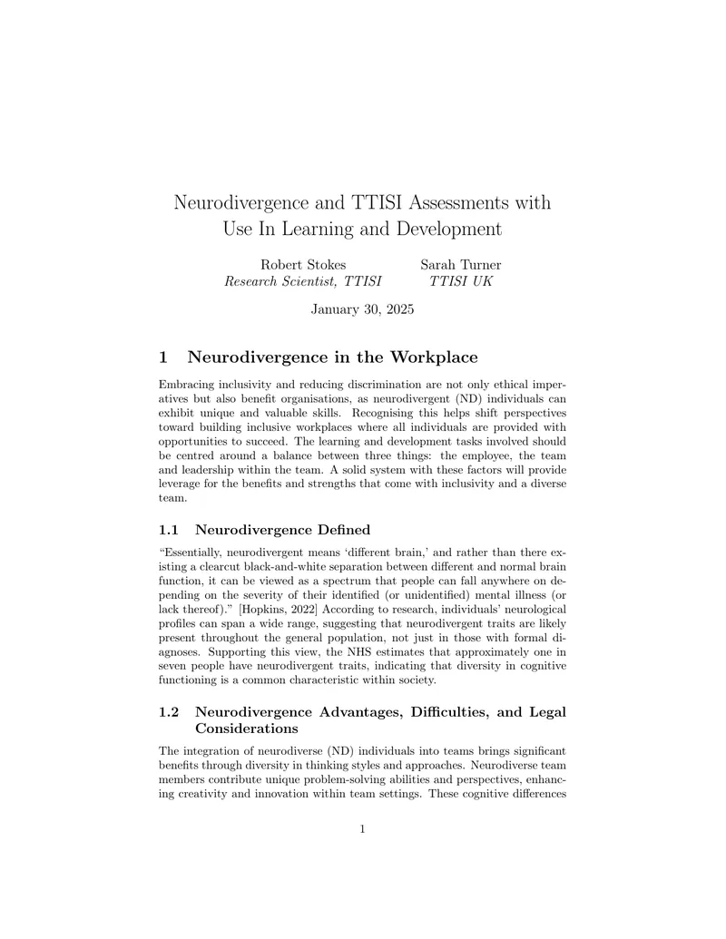 Neurodivergence and TTISI Assessments in Learning Development