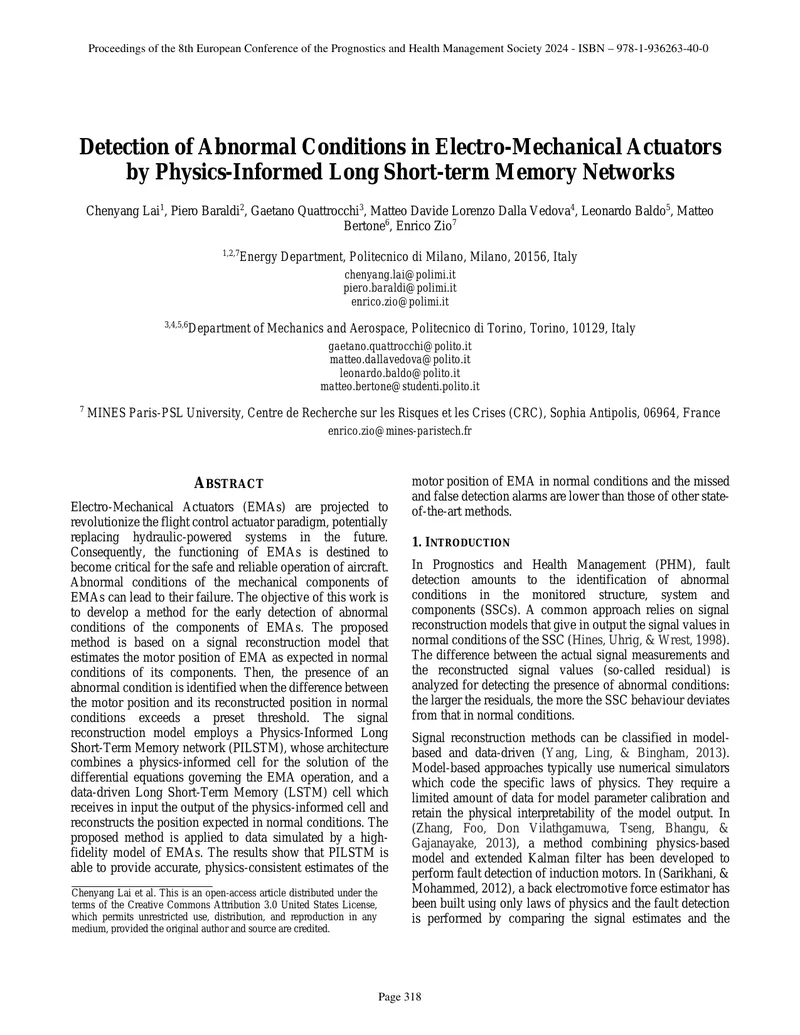 Detection Method for Abnormal Conditions in EMAs
