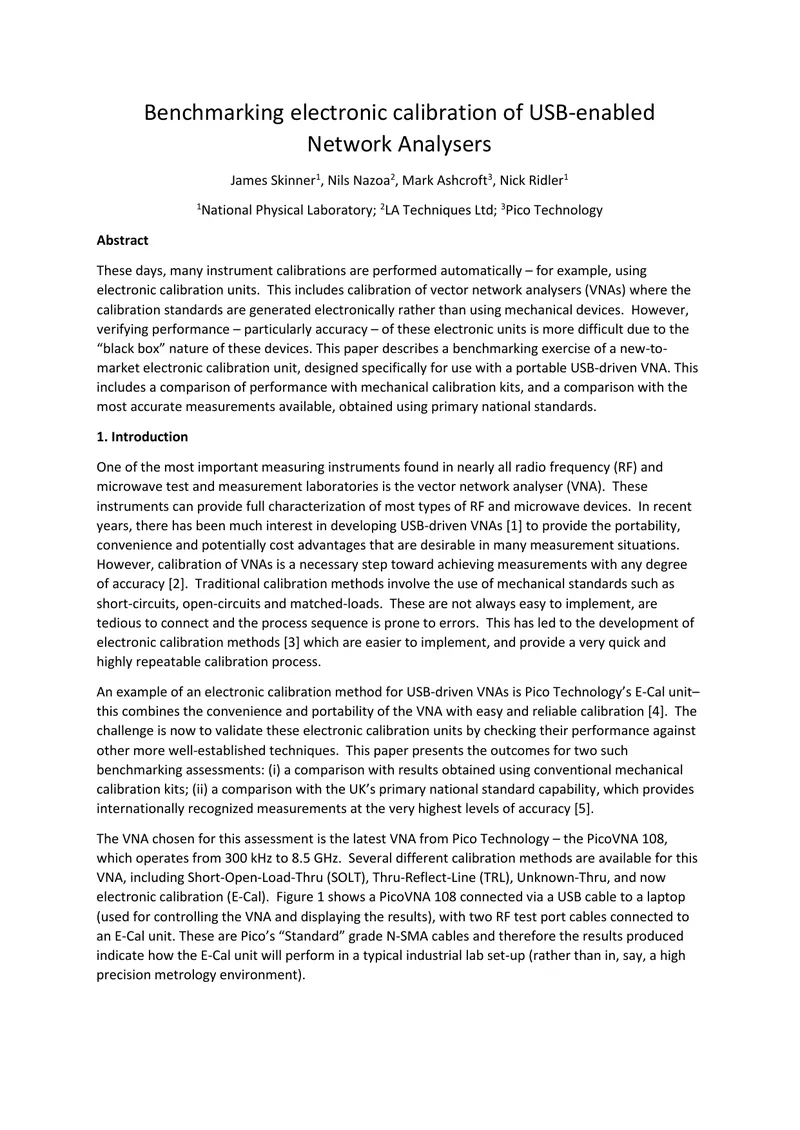 Benchmarking Electronic Calibration of USB-Enabled Network Analysers