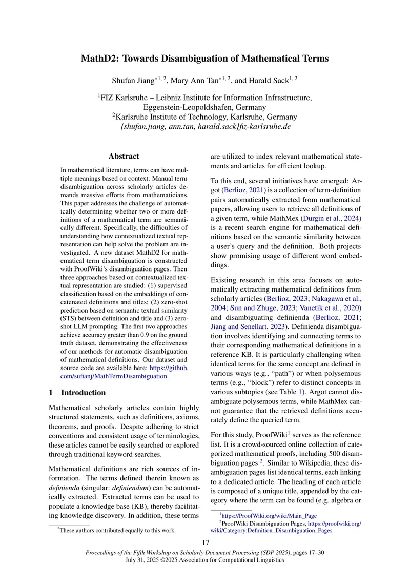 MathD2 Dataset for Mathematical Term Disambiguation