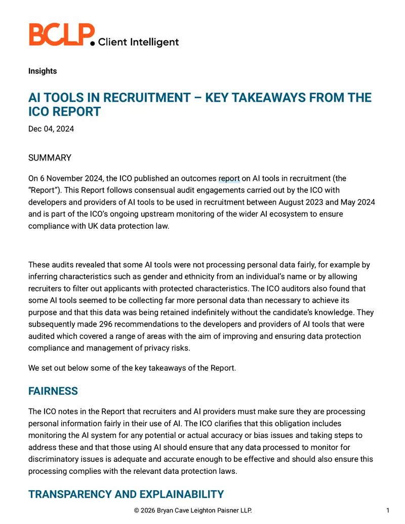 ICO Report on AI Tools in Recruitment
