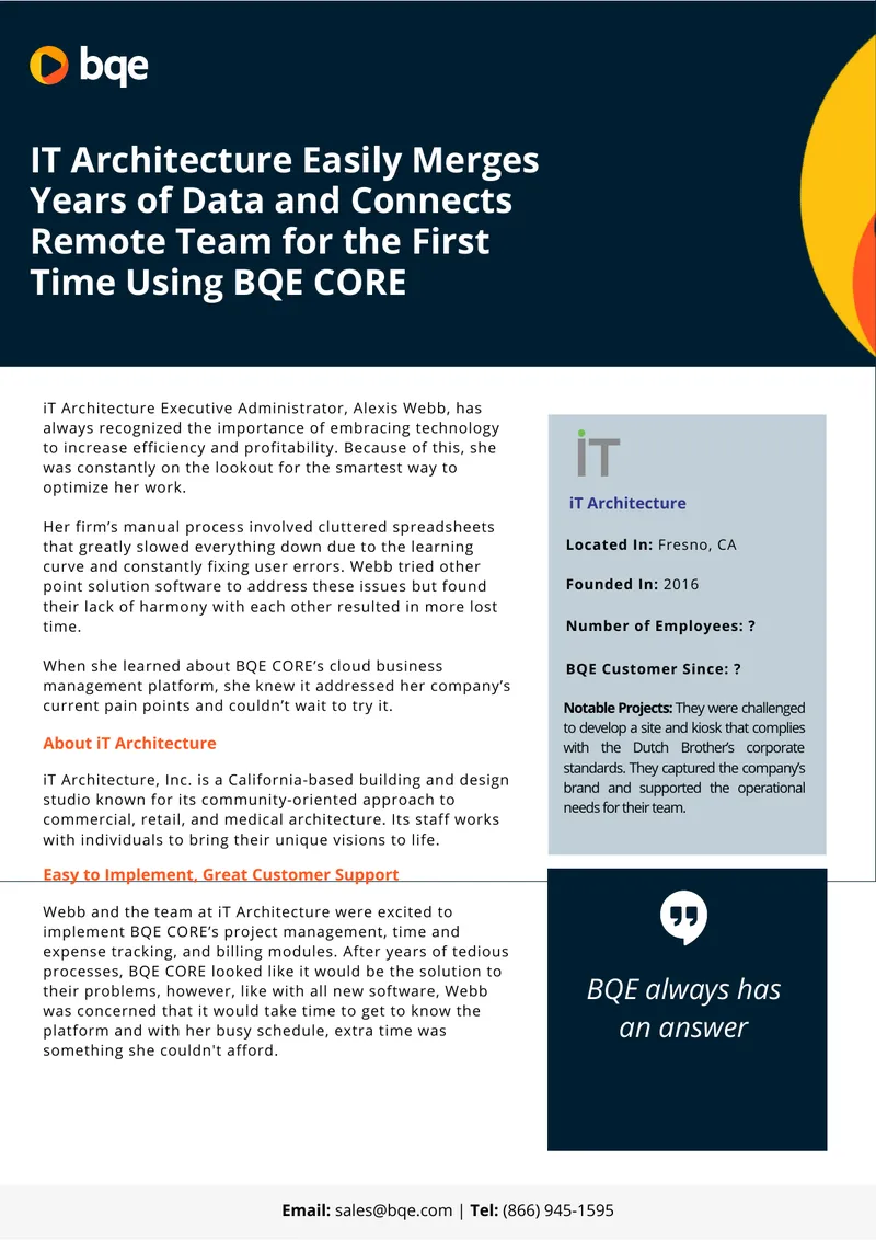 iT Architecture's Implementation of BQE CORE Platform