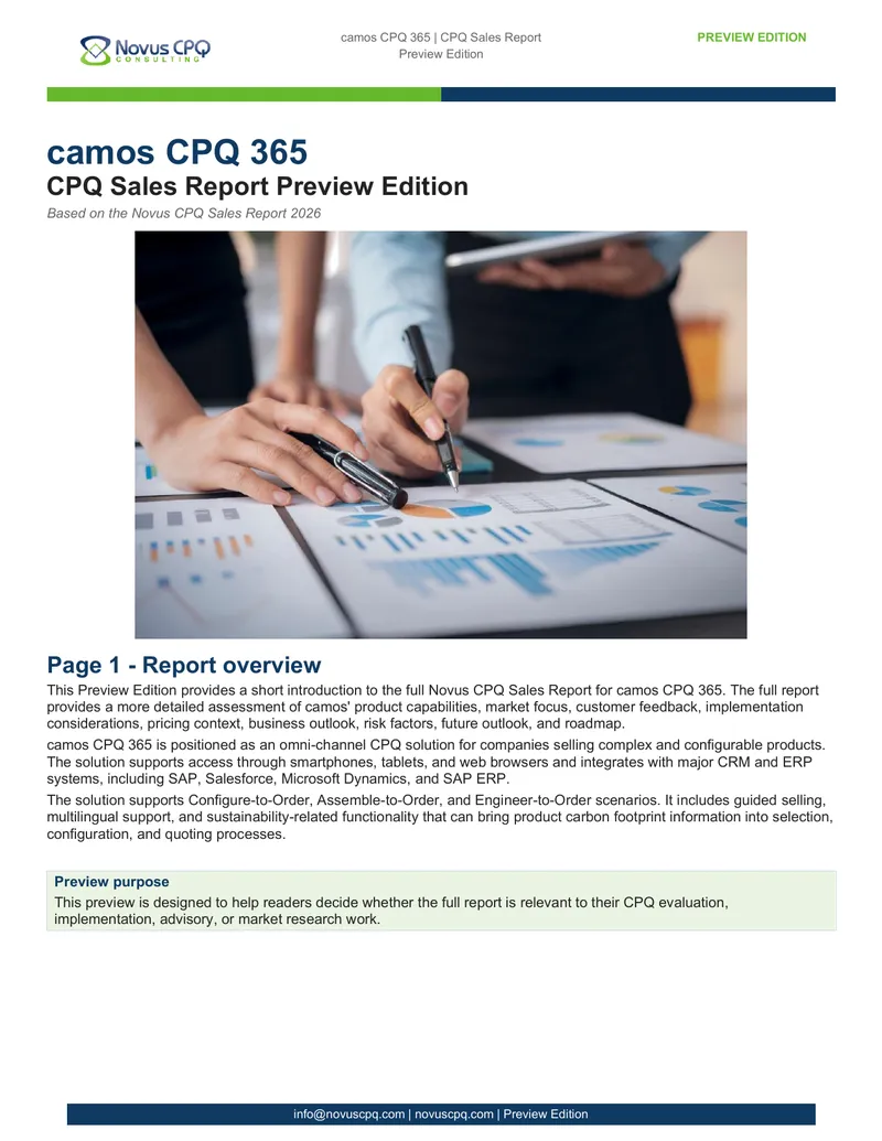 camos CPQ 365 Sales Report Preview Edition