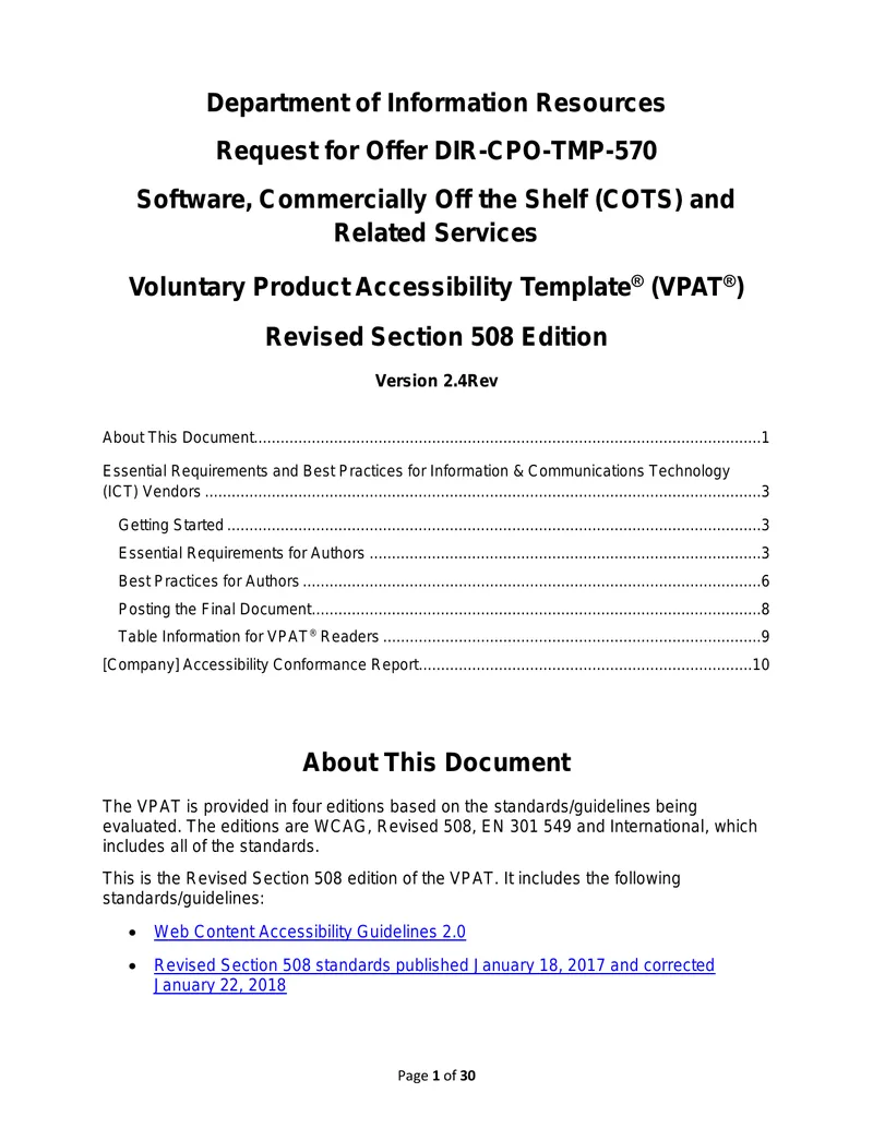 Voluntary Product Accessibility Template Instructions