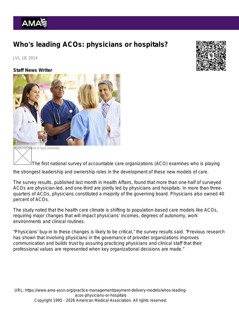 Leadership Roles in Accountable Care Organizations