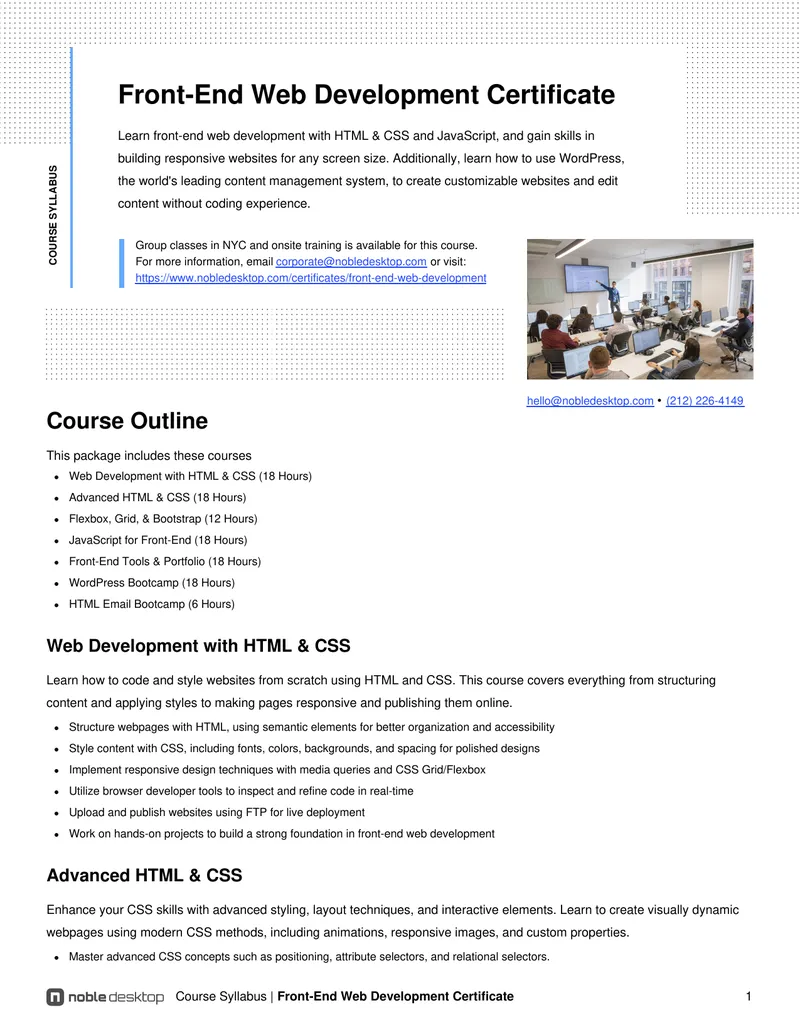Front-End Web Development Certificate Course Outline