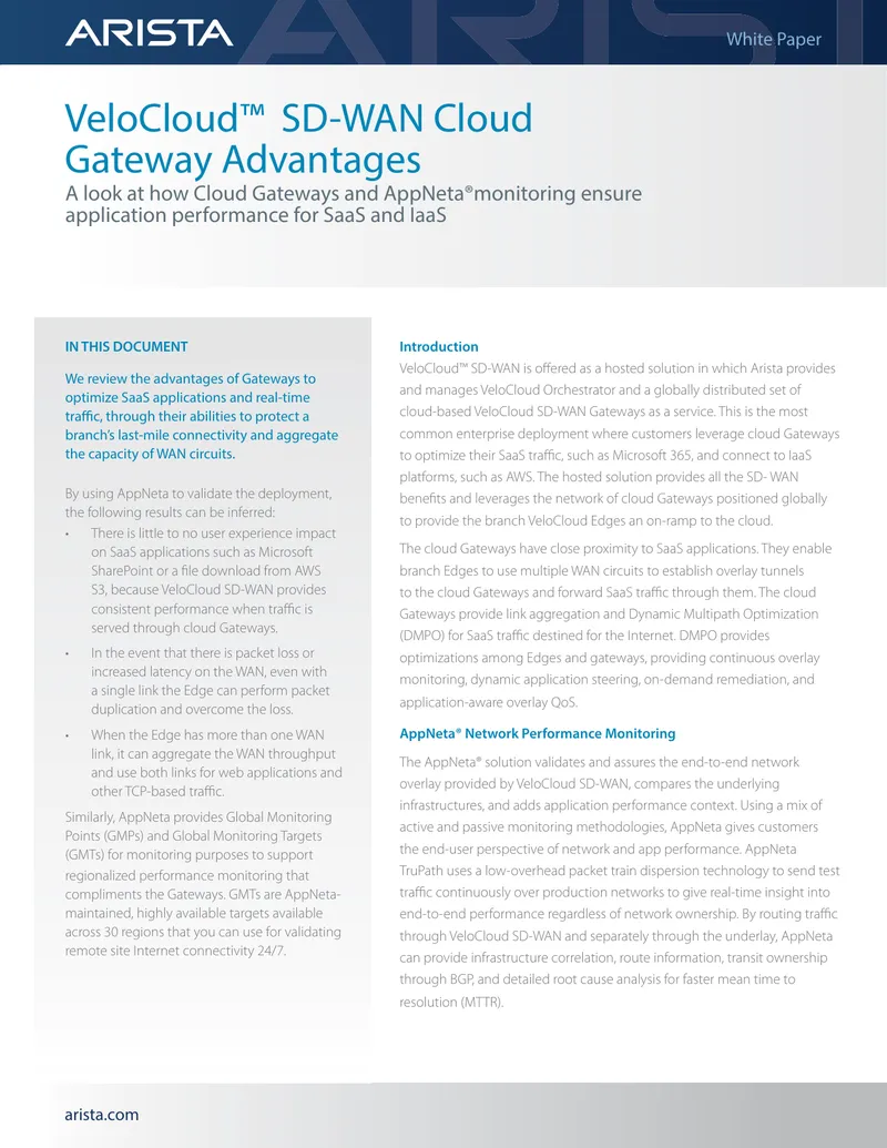 VeloCloud SD-WAN Cloud Gateway Advantages
