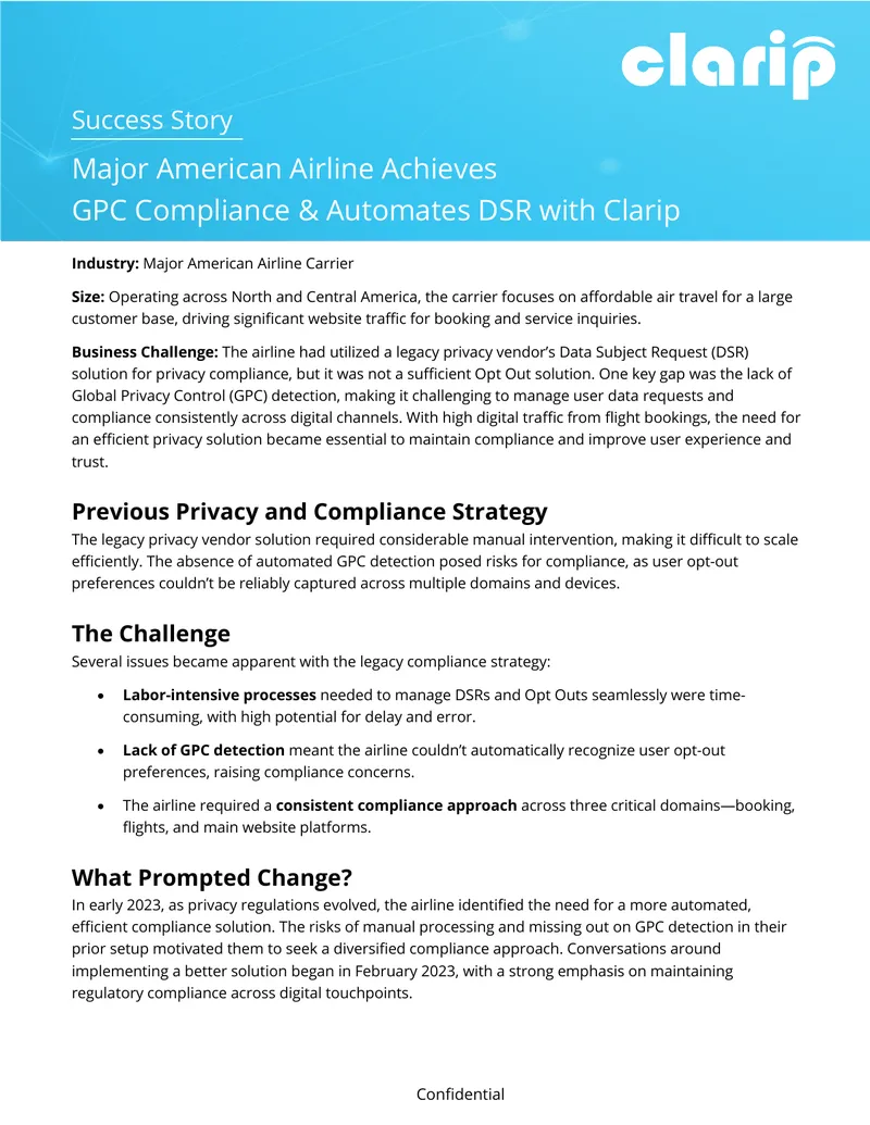 Major Airline Achieves GPC Compliance with Clarip