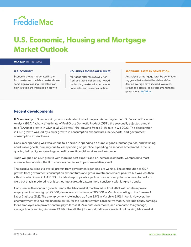 U.S. Economic, Housing and Mortgage Market Outlook May 2024