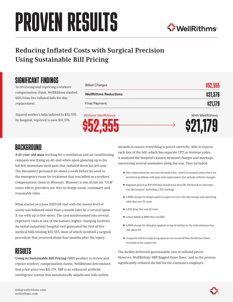 Sustainable Bill Pricing for Workers' Compensation Claims