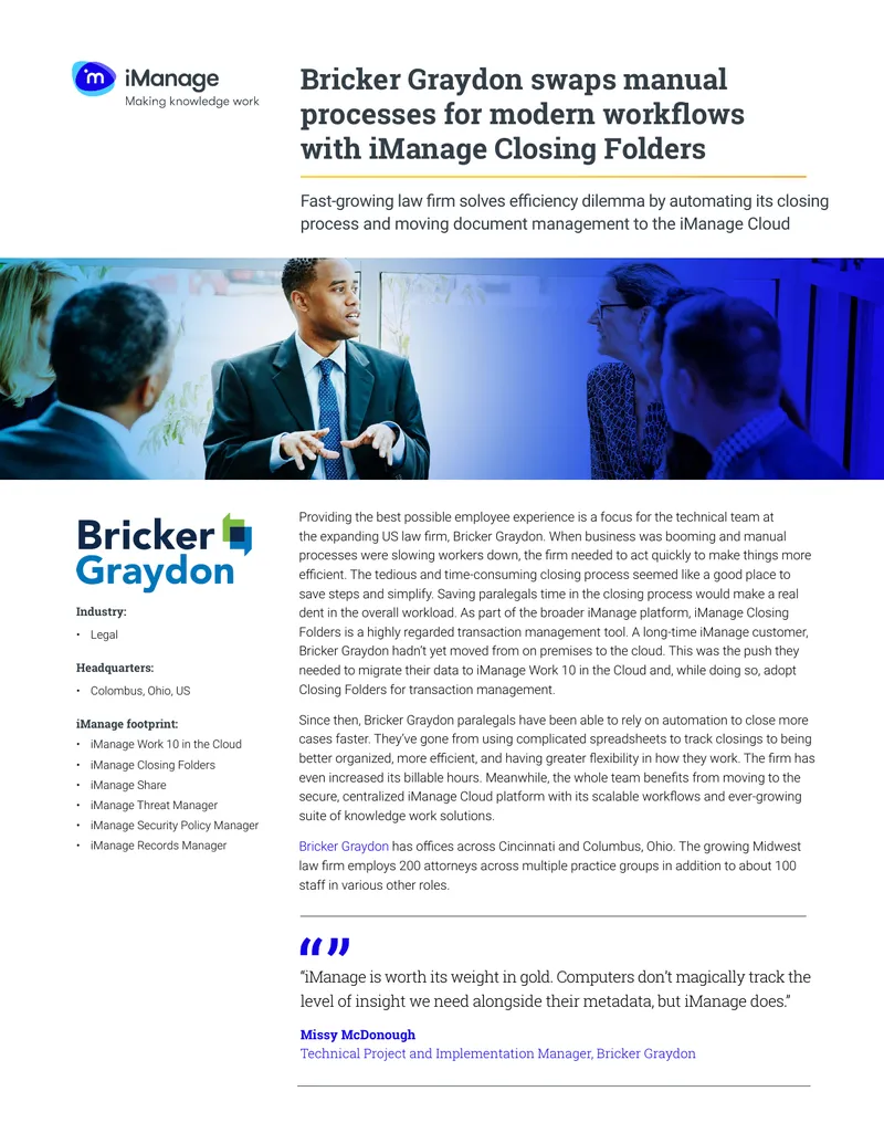 Bricker Graydon Automates Closing Processes with iManage