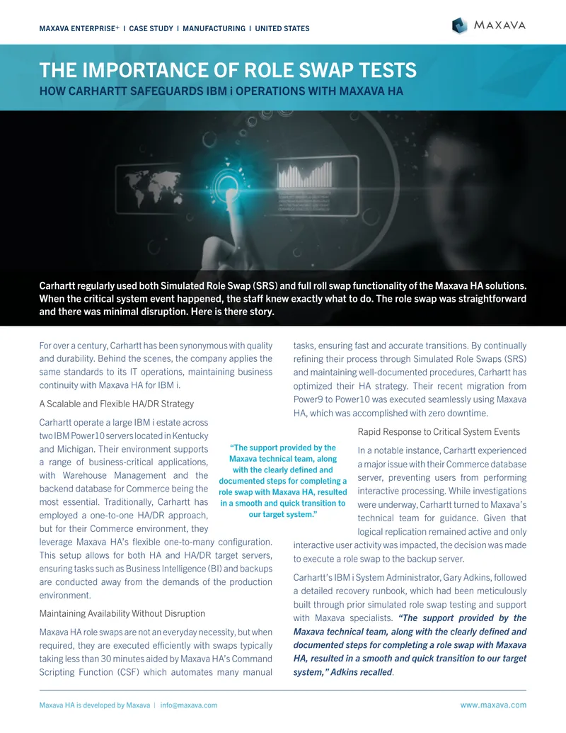 Carhartt's Implementation of Maxava HA for IBM i