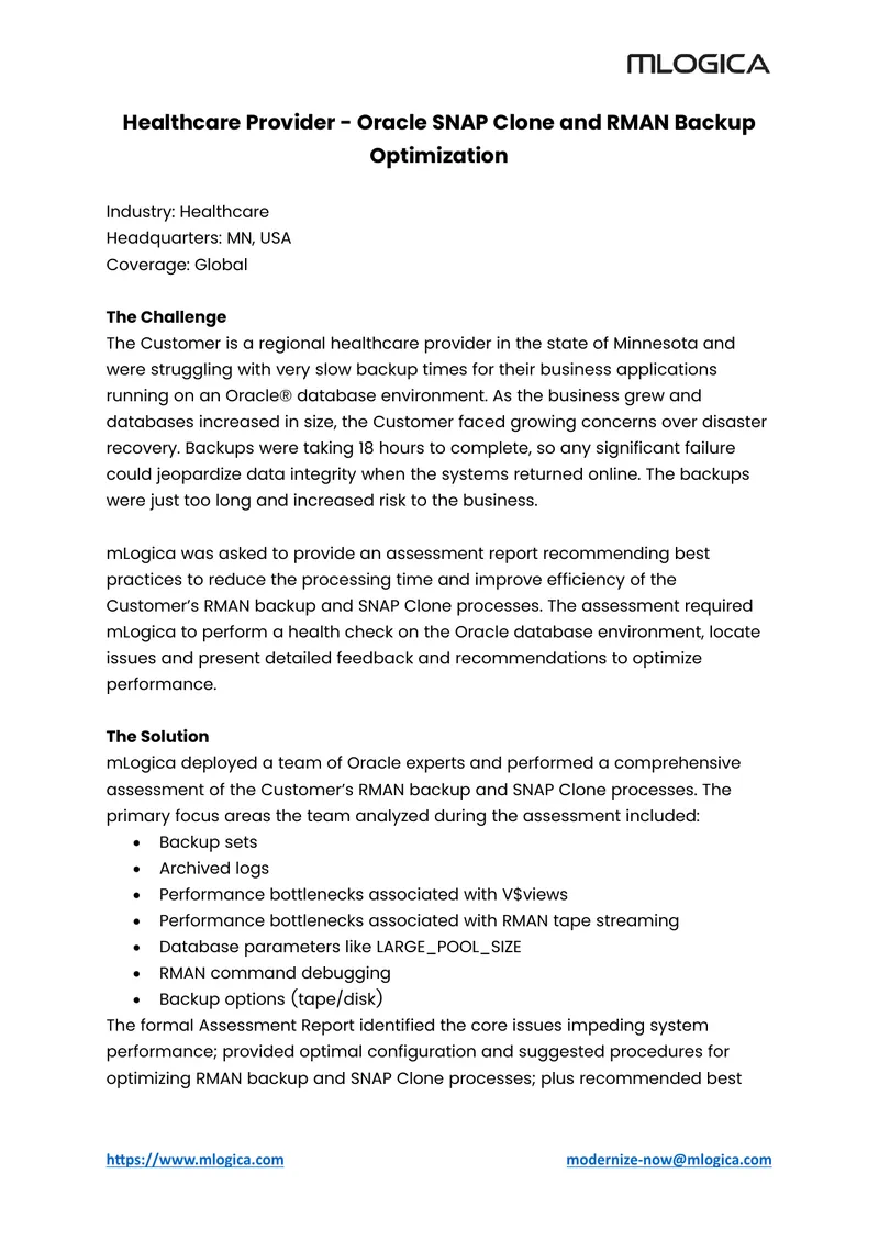 Oracle RMAN Backup and SNAP Clone Optimization Report