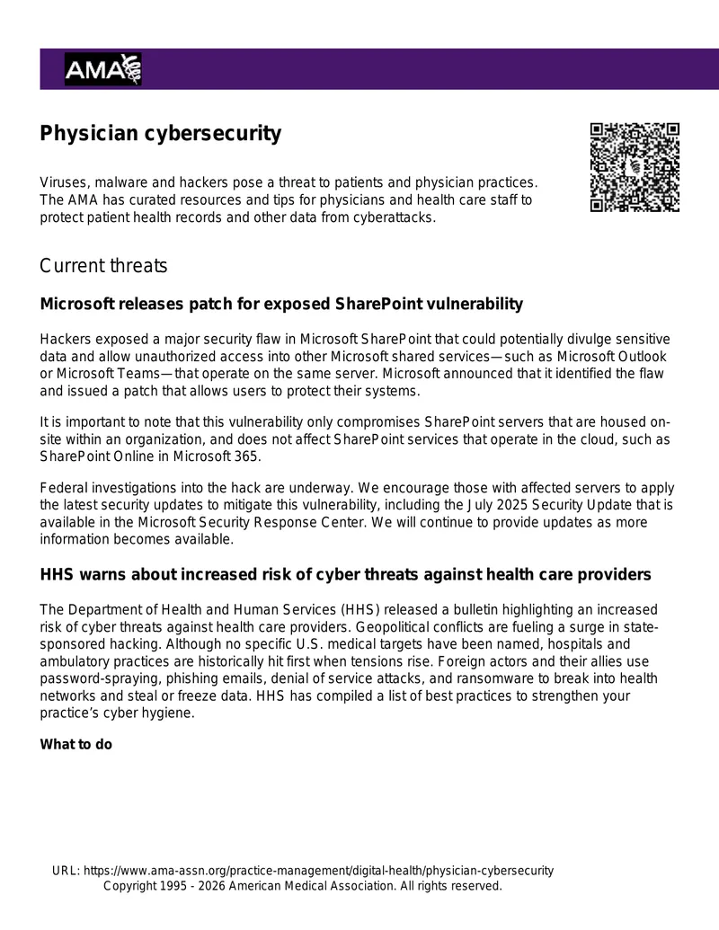 Physician Cybersecurity Threats and Best Practices