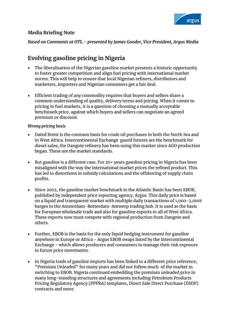 Evolving Gasoline Pricing in Nigeria