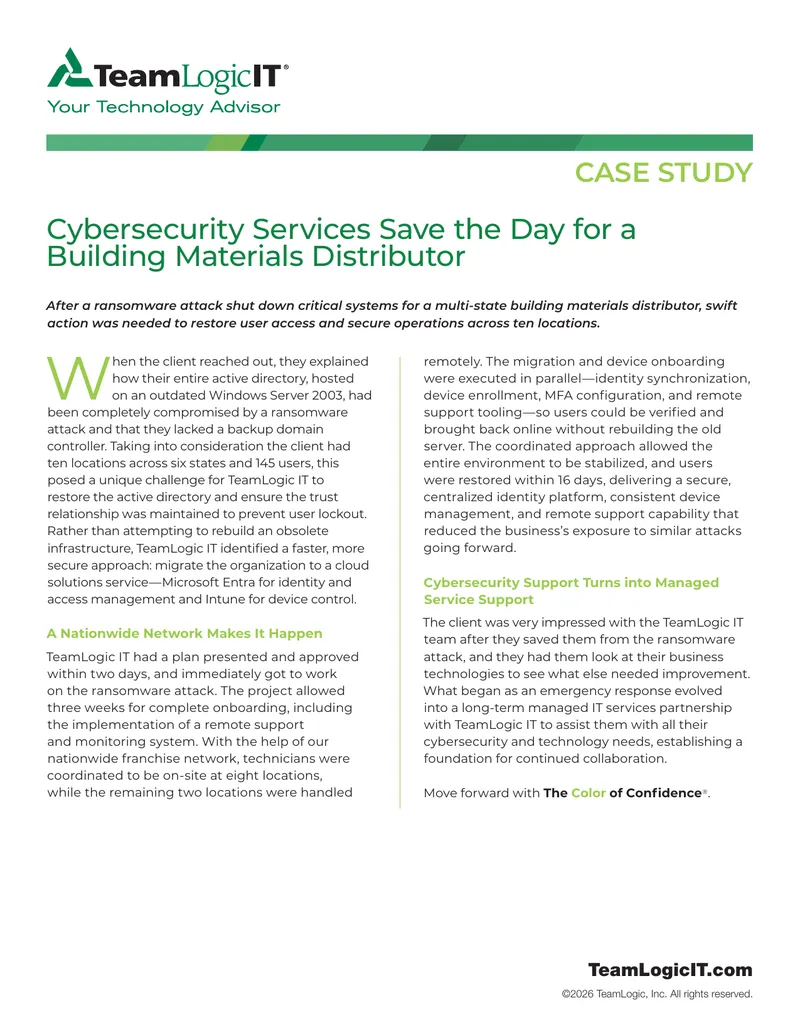 Cybersecurity Services Response for Building Materials Distributor