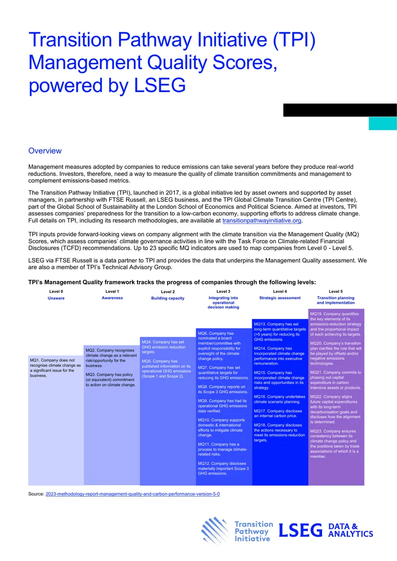 Transition Pathway Initiative Management Quality Framework
