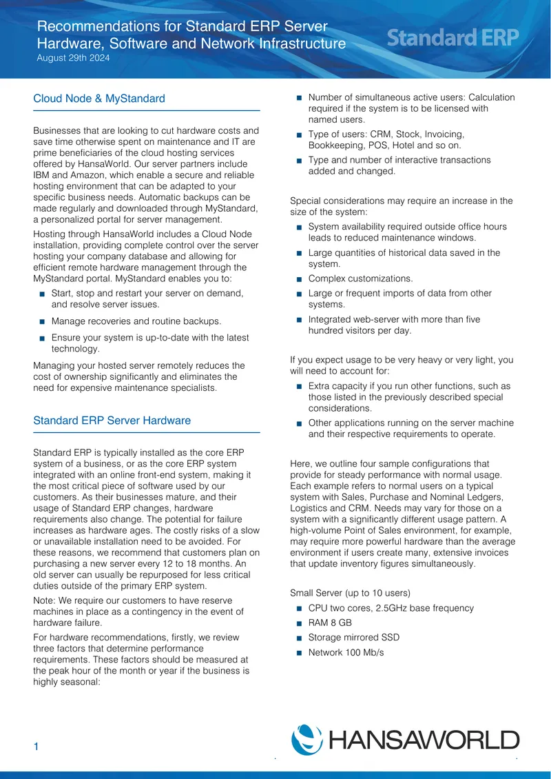 Recommendations for Standard ERP Server Infrastructure