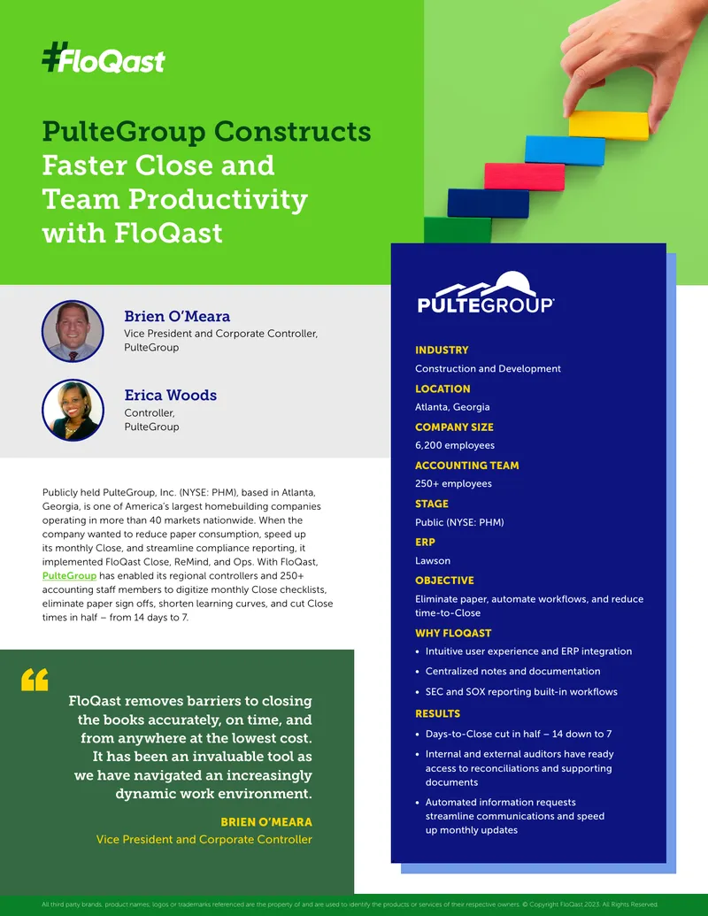 PulteGroup Enhances Monthly Close Process with FloQast preview page 1