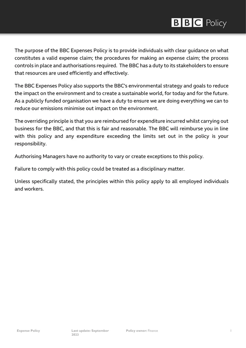 BBC Expenses Policy Guidelines