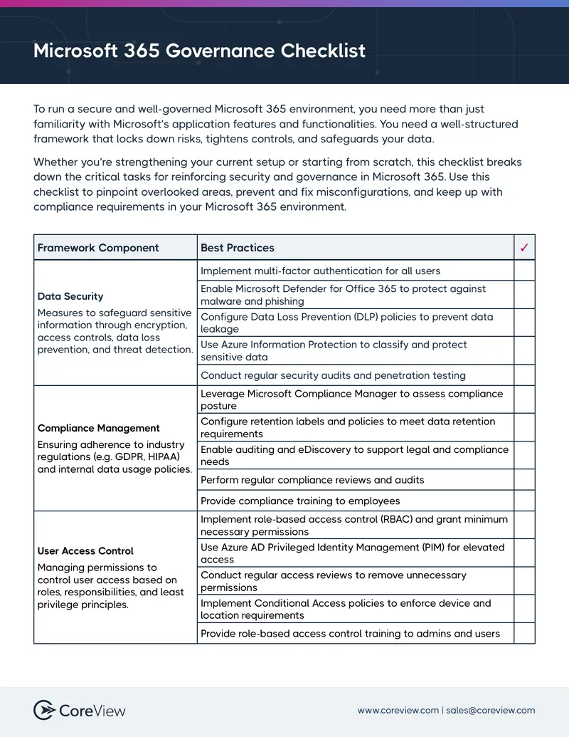 Microsoft 365 Governance Checklist