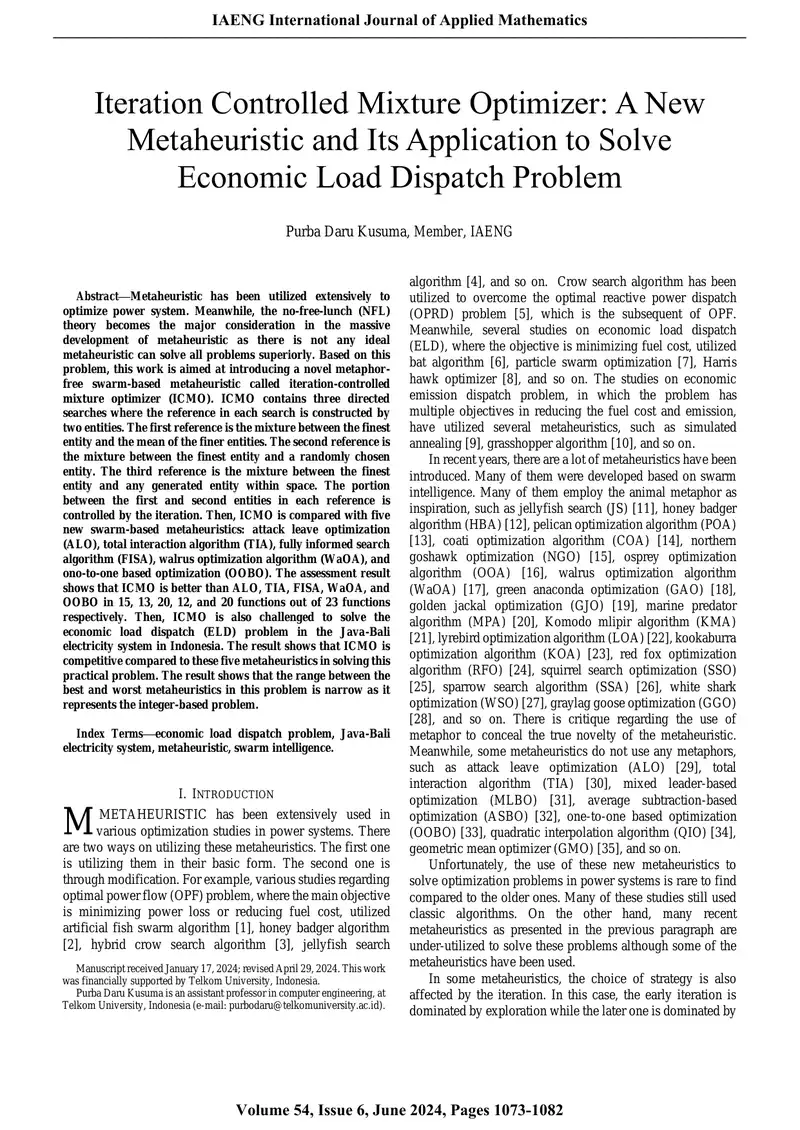 Iteration Controlled Mixture Optimizer for Power Systems preview page 1