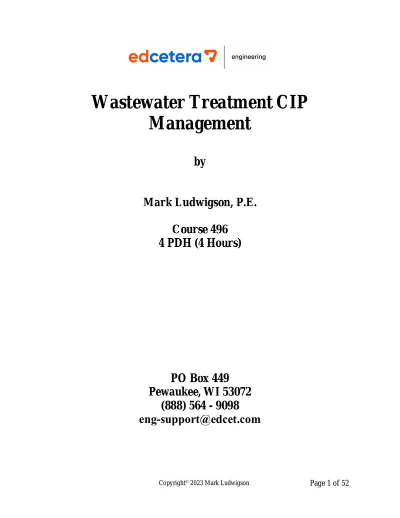 Wastewater Treatment Capital Improvement Program Management