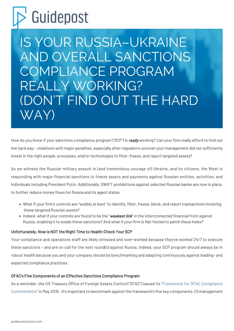 Sanctions Compliance Program Effectiveness Assessment