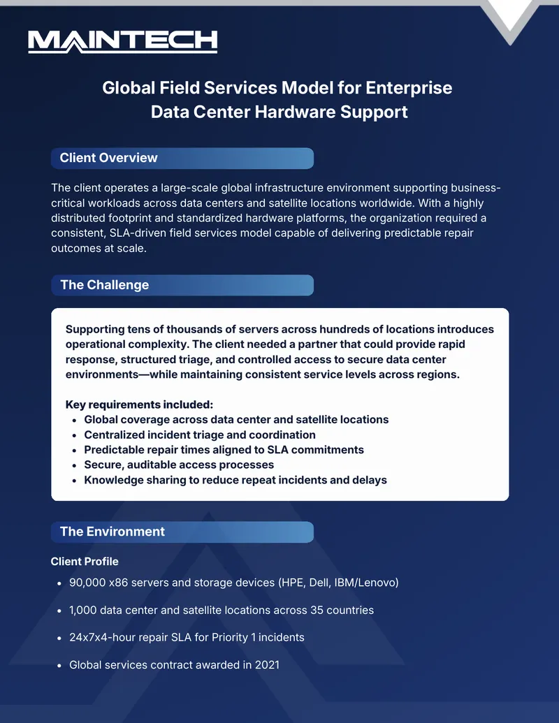 Global Field Services Model for Data Center Support