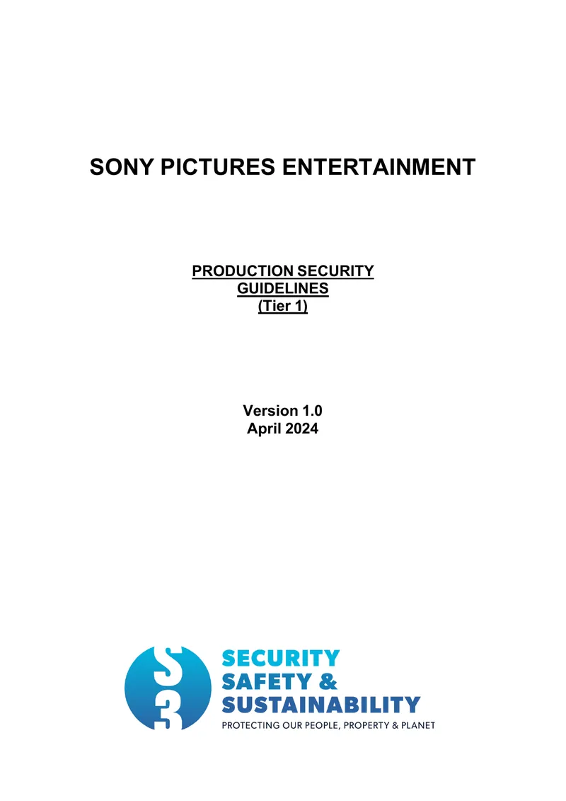 Sony Pictures Production Security Guidelines
