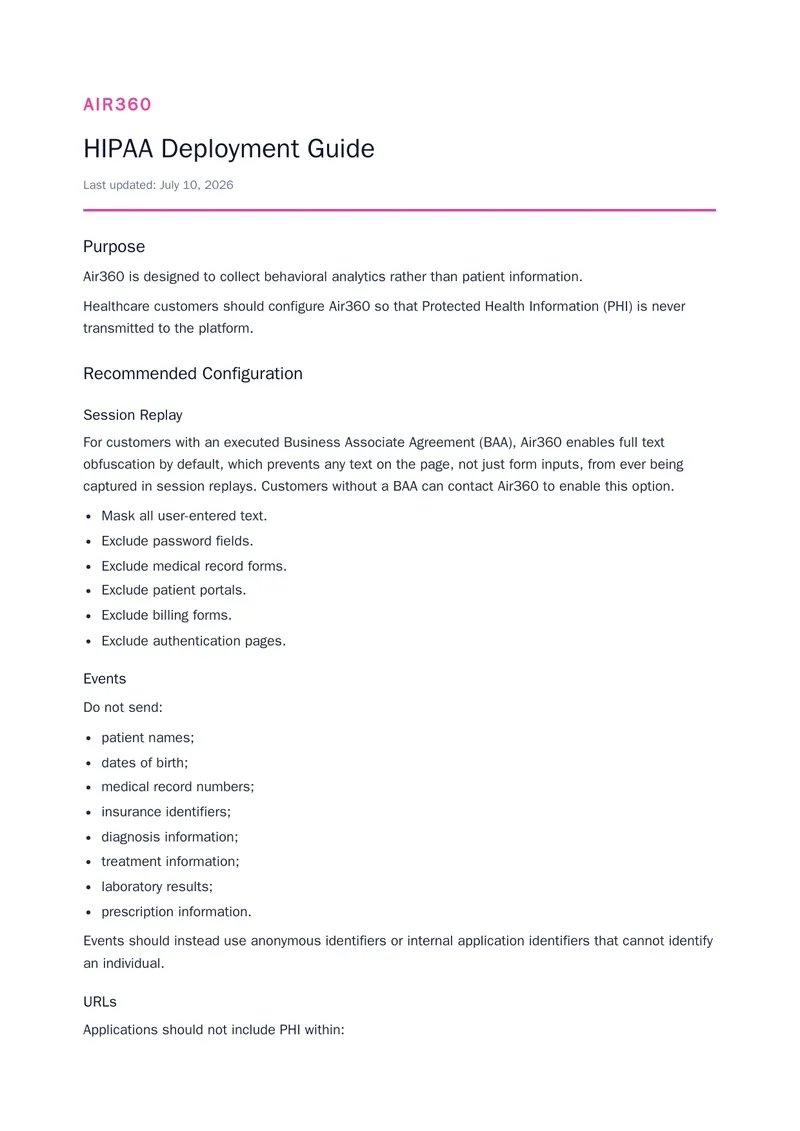 HIPAA Compliance Configuration for Air360