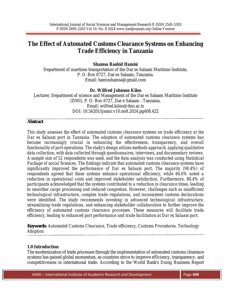 Effect of Automated Customs Clearance on Trade Efficiency