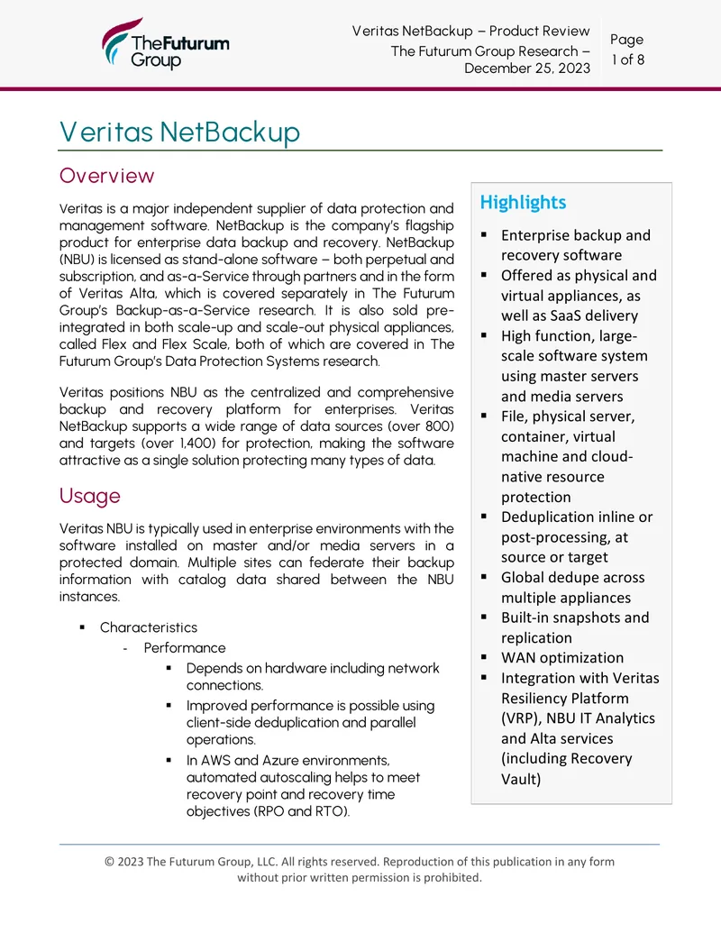 Veritas NetBackup Product Review Overview