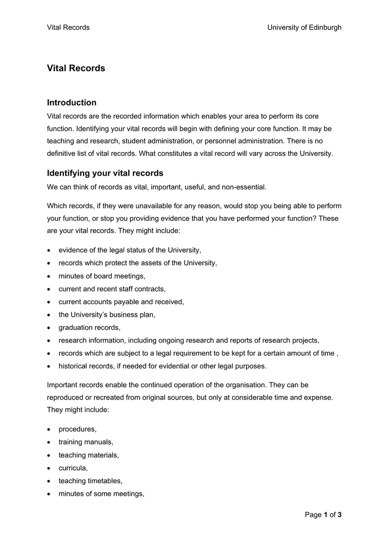 Vital Records Management Guidelines