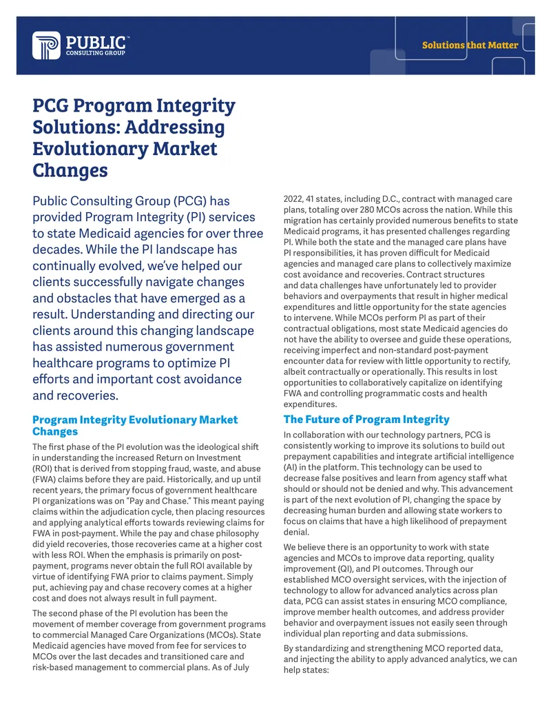 Program Integrity Solutions Addressing Market Changes