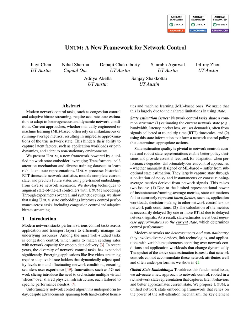 UNUM Framework for Enhanced Network Control