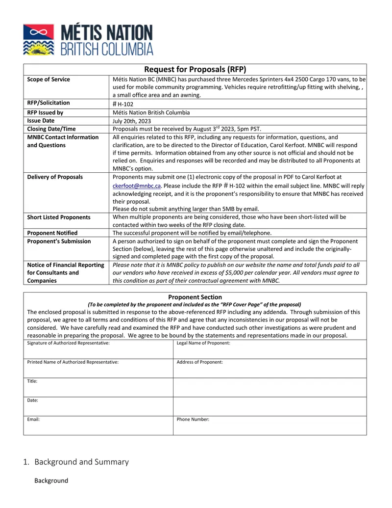 Request for Proposals for Vehicle Retrofitting Services