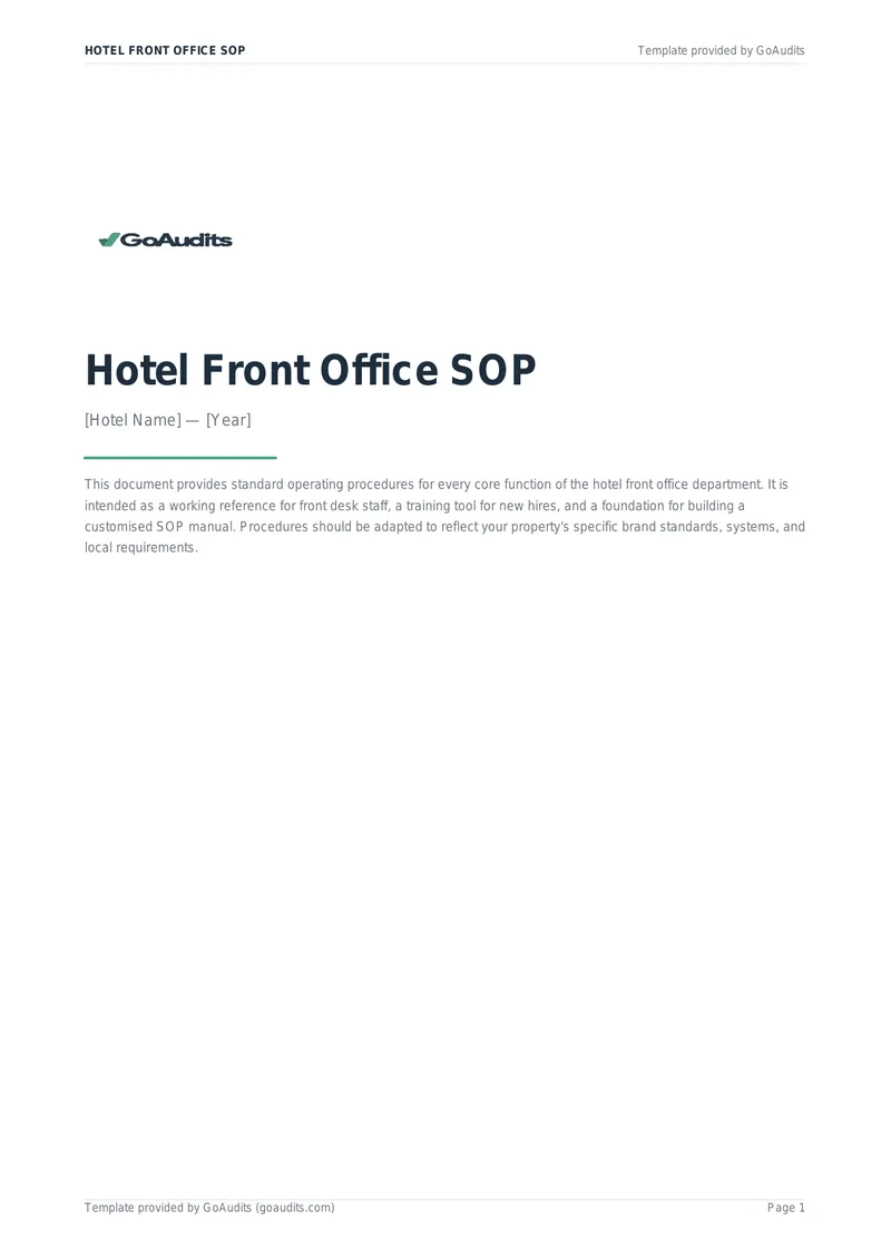 Hotel Front Office Standard Operating Procedures