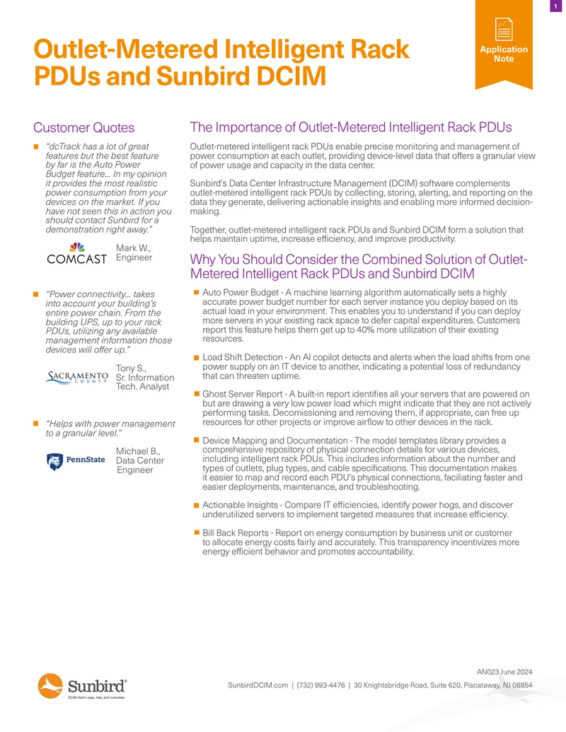 Outlet-Metered Intelligent Rack PDUs Application Note