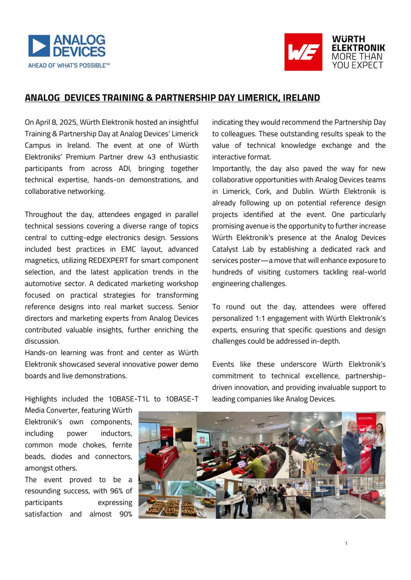 Würth Elektronik Participation in Analog Devices Events