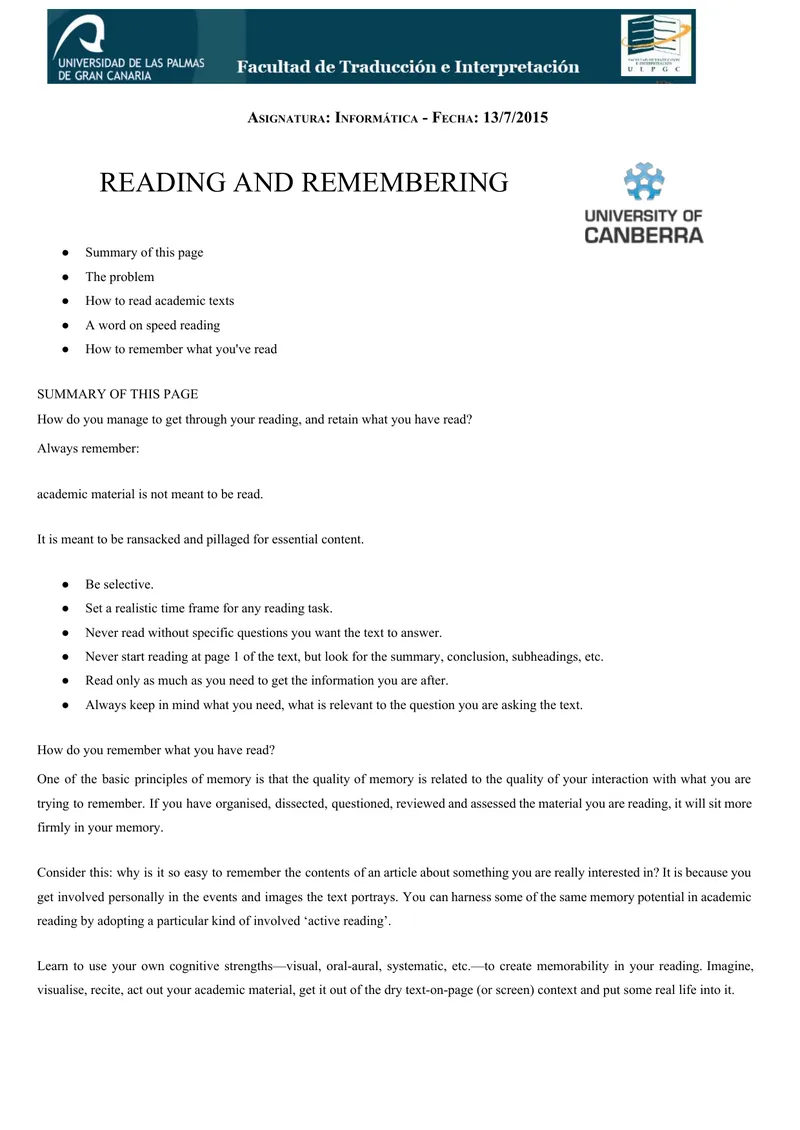 Techniques for Effective Academic Reading and Memory