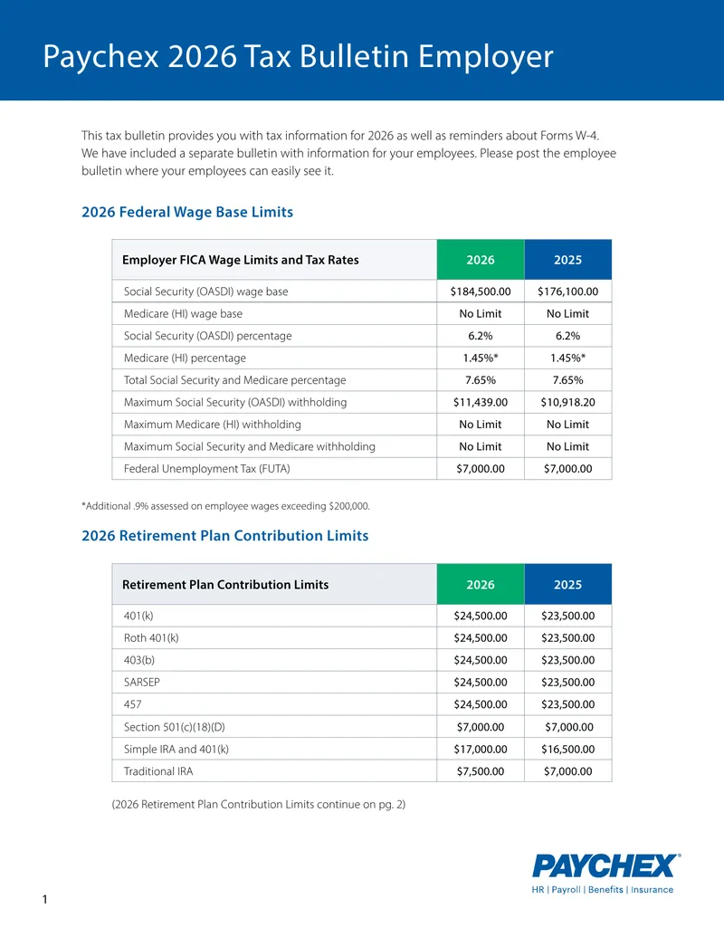Paychex 2026 Tax Bulletin for Employers