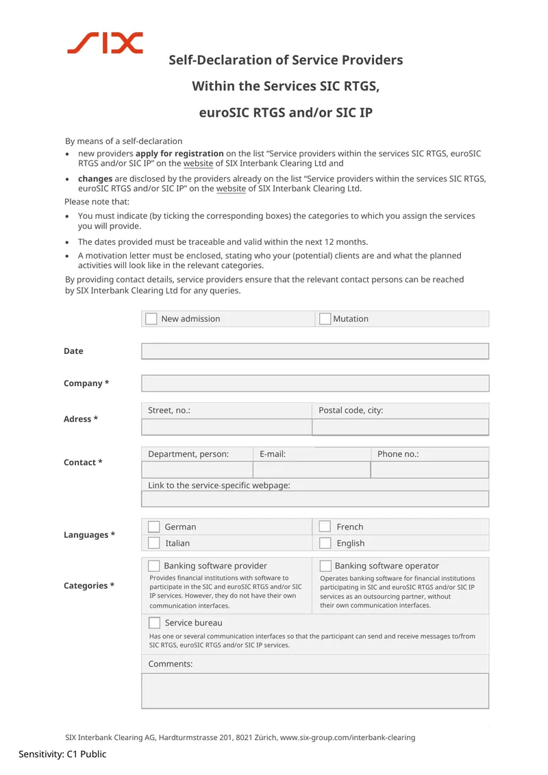 Self-Declaration Process for Service Providers