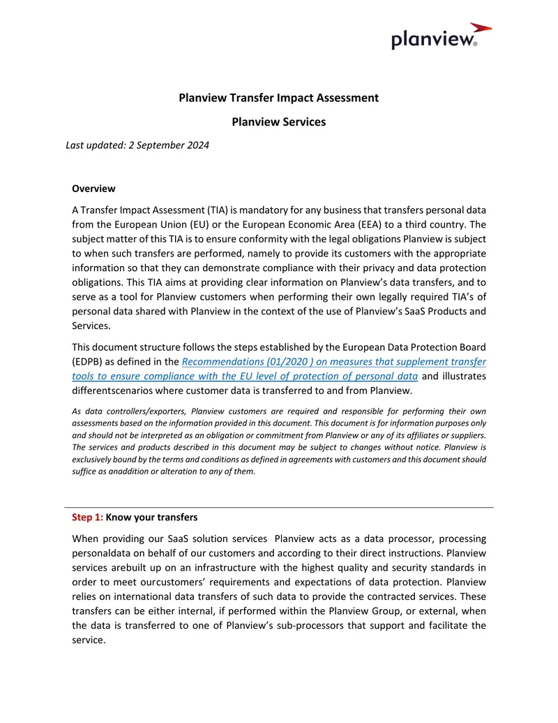 Planview Transfer Impact Assessment Guide